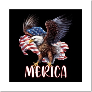 Merica Eagle American Flag USA Flag 4th of july Posters and Art